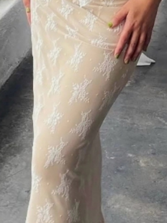 Tiger Mist Dresses & Skirts - Tiger Mist Beige Sheer Embroidered Maxi Skirt